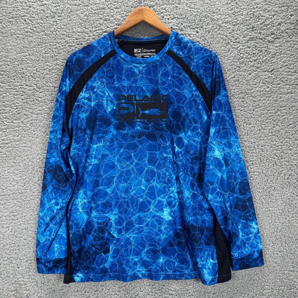 Pelagic Men's Blue VaporTek Performance Long Sleeve Deep Sea Fishing Shirt Sz L